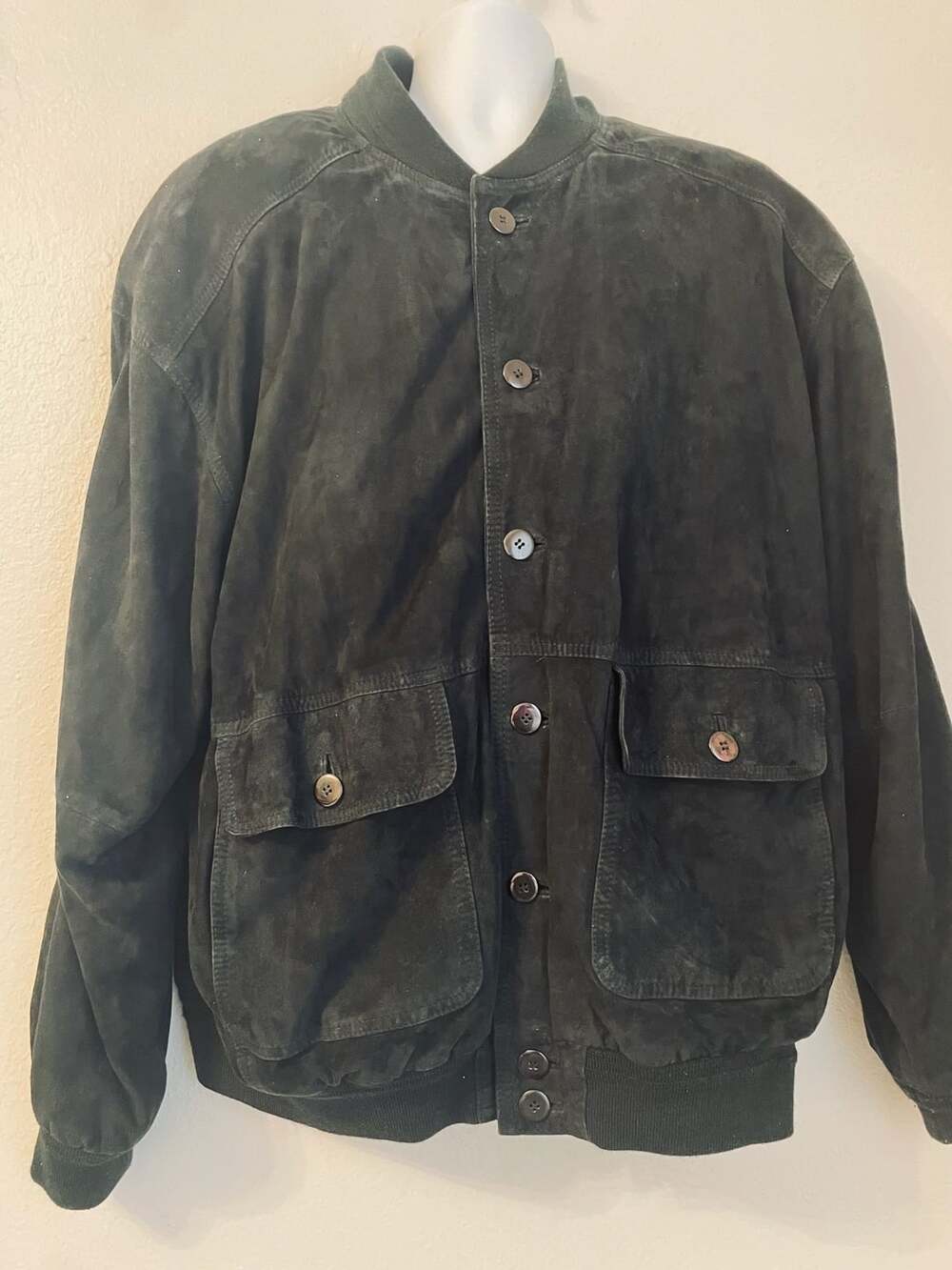 Giorgio Suede Bomber Jacket Size 54 Dark Green Real Leather